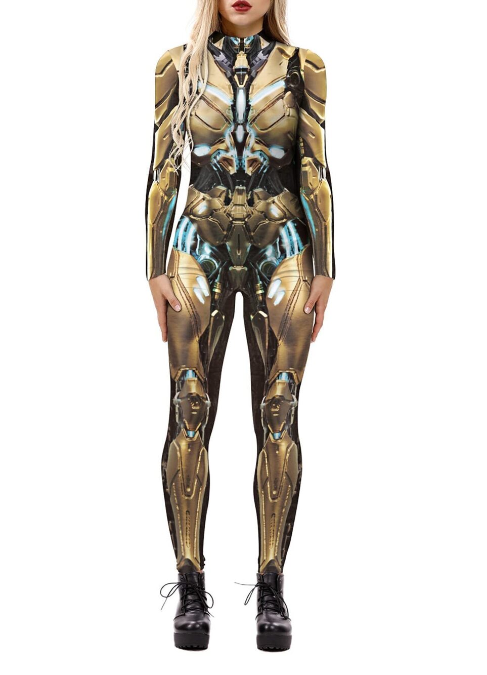 7387 3D Mechanical Robot Skeleton Print Halloween Jumpsuit Romper Cosplay